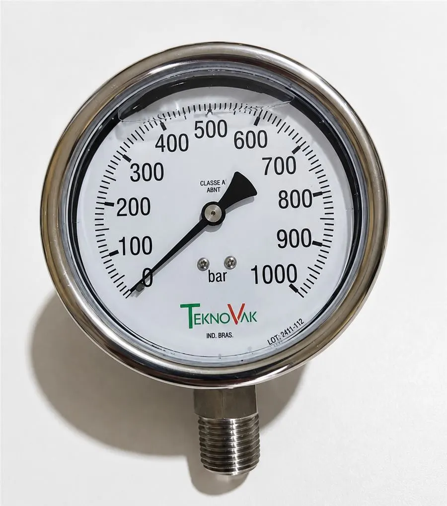 Manômetro de alta pressão Teknovak, 0–1000 bar, Classe A
